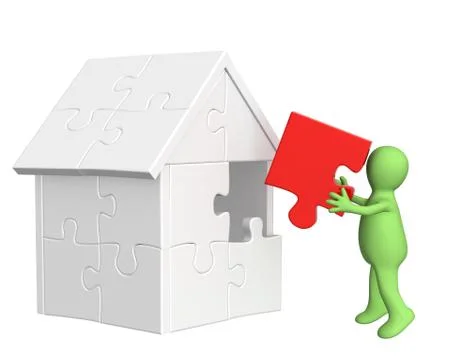 3d puppet, building the house Stock Illustration