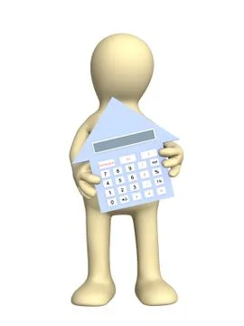 3d puppet with calculator Stock Illustration