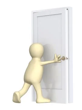 3d puppet, closing a door Stock Illustration