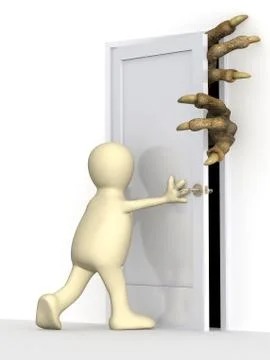 3d puppet, closing a door Stock Illustration