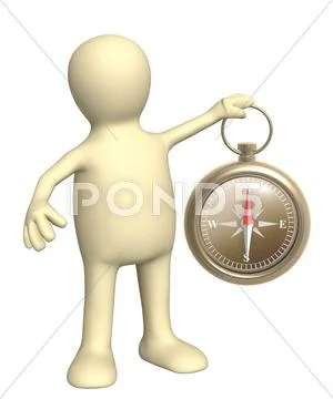 3d puppet with a compass Stock Illustration