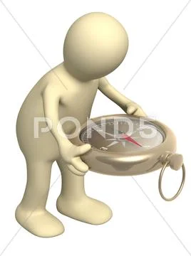 3d puppet with a compass Stock Illustration