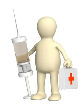 3d puppet doctor with a syringe Illustrazione stock