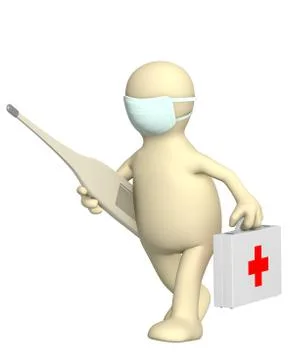 3d puppet doctor with a thermometer イラスト素材