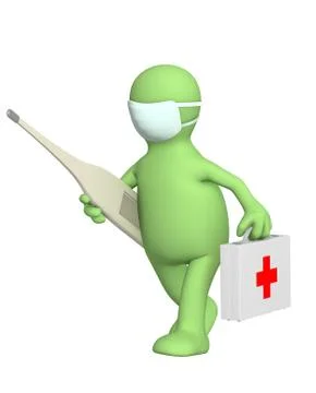3d puppet doctor with a thermometer Illustrazione stock
