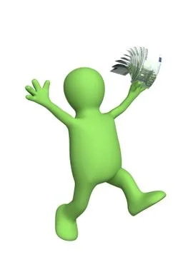3d puppet with euro in a hand Stock Illustration