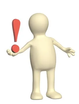 3d puppet with exclamation mark of red color Stock Illustration