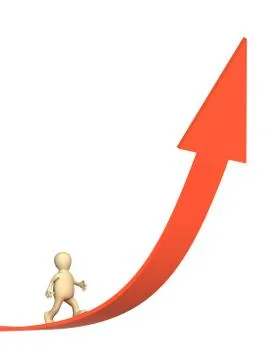 3d puppet going on a rising arrow Stock Illustration