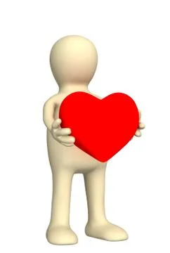 3d puppet, holding in hands red heart Stock Illustration