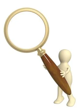 3d puppet, holding magnifier Stock Illustration