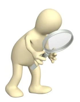 3d puppet, holding magnifier Stock Illustration