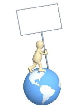 3d puppet, installing the tablet on Earth Stock Illustration