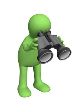 3d puppet looking through field-glass Stock Illustration