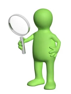 3d puppet with magnifier Illustrazione stock