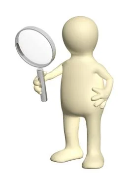 3d puppet with magnifier Stock Illustration