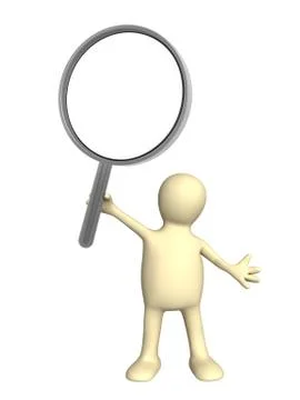 3d puppet with magnifier Stock Illustration