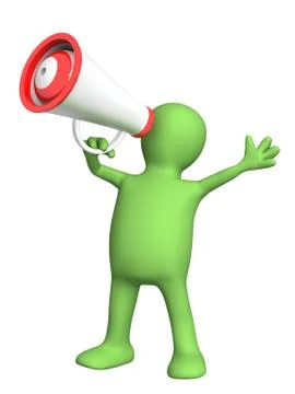 3d puppet with megaphone Stock Illustration