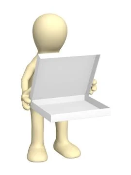 3d puppet with opened box Stock Illustration