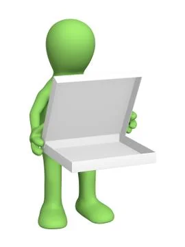 3d puppet with opened box Stock Illustration