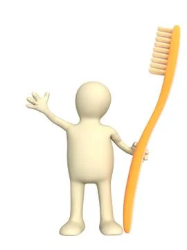 3d puppet with an orange tooth-brush Stock Illustration