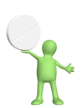 3d puppet with pill Stock Illustration