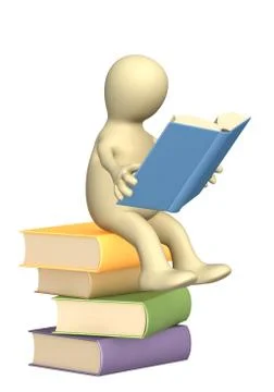 3d puppet, reading the book Stock Illustration