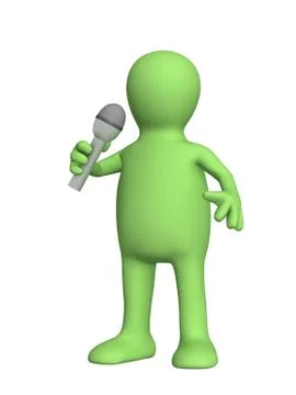 3d puppet, singing with a microphone Stock Illustration