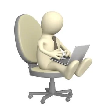 3d puppet, sitting with a laptop Stock Illustration