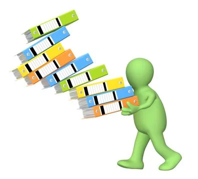 3d puppet, supporting falling folders Stock Illustration