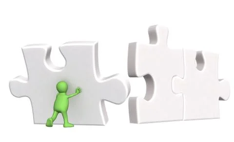 3d puppet, supporting falling parts of puzzles Stock Illustration