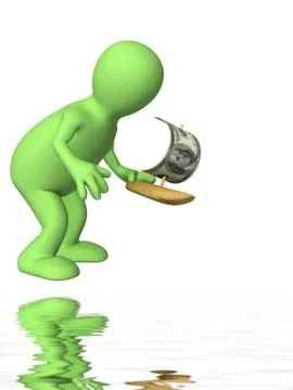 3d puppet with the toy sailing ship Stock Illustration