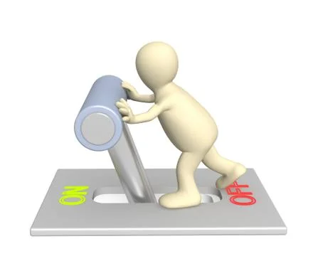 3d puppet, turned lever on position on Stock Illustration