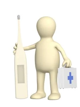 3d puppet veterinary with a thermometer Stockillustratie