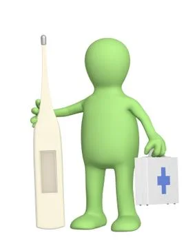 3d puppet veterinary with a thermometer Stockillustratie