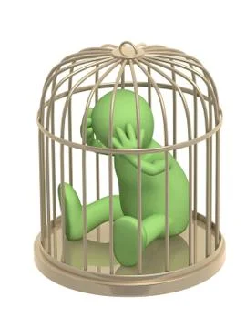 3d puppet, worth in a gold cage Stock Illustration