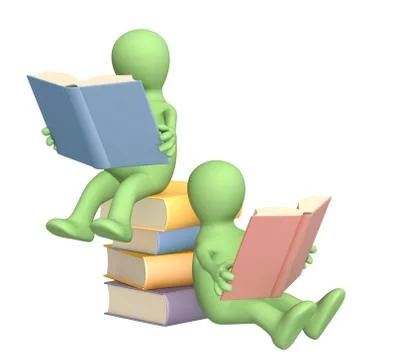 3d puppets, reading the book Stock Illustration