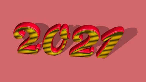 3D pure golden, solid shining text "2021" with pink background. Illustrazione stock
