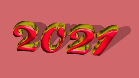 3D pure golden, solid shining text "2021" with pink background. Stockillustratie