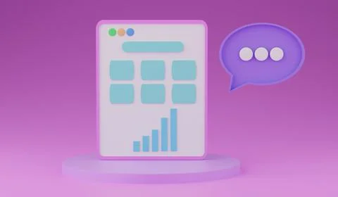 3D purlpe chat bubble, tablet pc on light purple background Stock Illustration