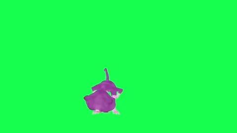 3D purple animated talking cat closing the box from front angle on green screen Video stock 247973473