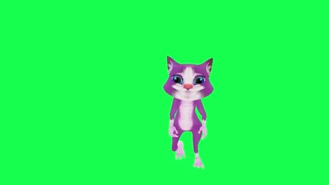 3d purple cartoon cat doing hip hop dance from front angle on green screen 3D Stock Footage 247973889