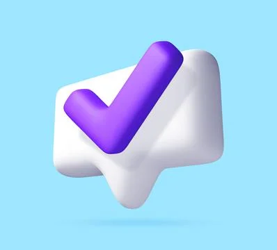 3D purple check mark inside white speech bubble イラスト素材