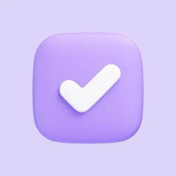 3D Purple Checkmark Icon on Square Button Stock Illustration