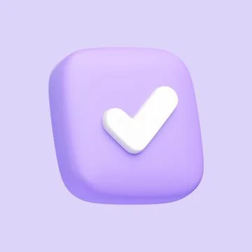 3D Purple Checkmark Icon on Square Button Stock Illustration