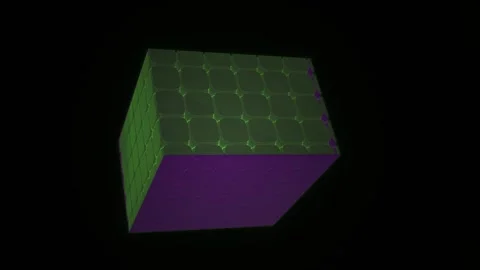 3d Purple Cube with Green Top Rotating in Neon Grid Animation Stock Footage 343684270