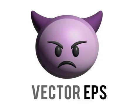 3D purple demon devil unhappy face icon with Horns Illustrazione stock