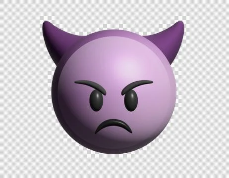 3D purple demon devil unhappy face icon with Horns Stock Illustration