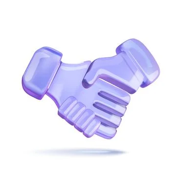 3D Purple Glossy Hands Shaking Symbol of Partnership イラスト素材