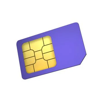 3D purple mobile phone sim card chip Stock Illustration