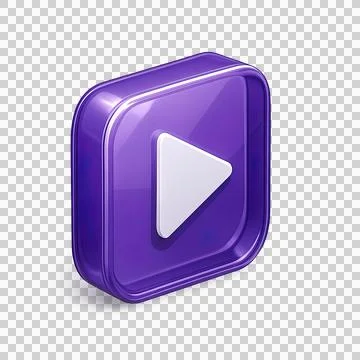 3D purple play button icon with glass effect for media and video interface Stock Illustration